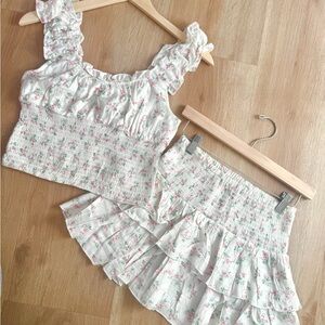 Floral Ruffle Top and Skirt Set